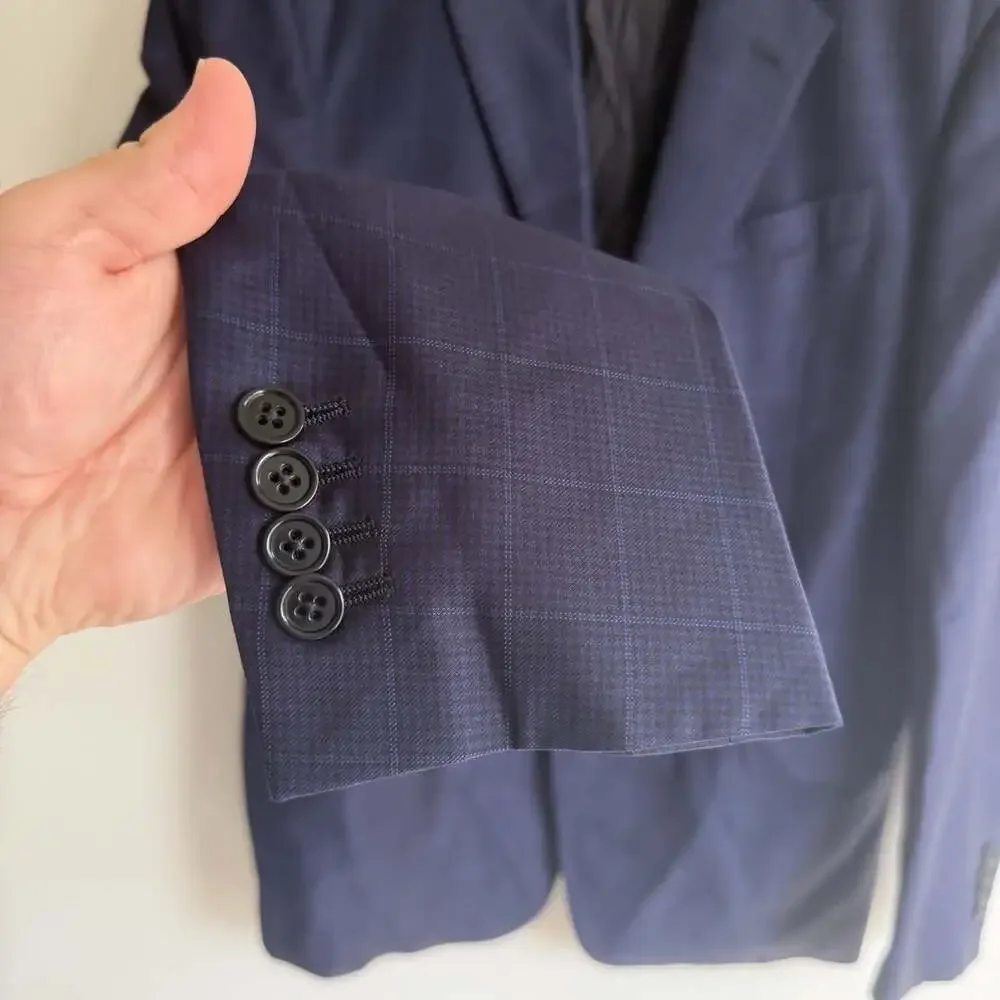 Giorgio Armani Soft Suit US 42 2PC Navy Windowpane Italy Designer Pants 36x30
